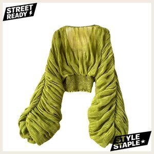 Lace Bell Sleeve Blouse V-Neck Dressy Top Evening Wear